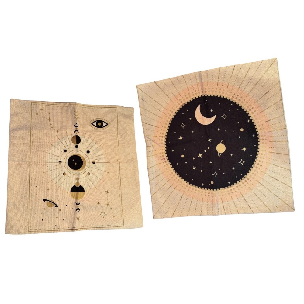 Celestial Moon Phase Astrology Throw Pillow Covers Tan Black 18"x18" set of 2